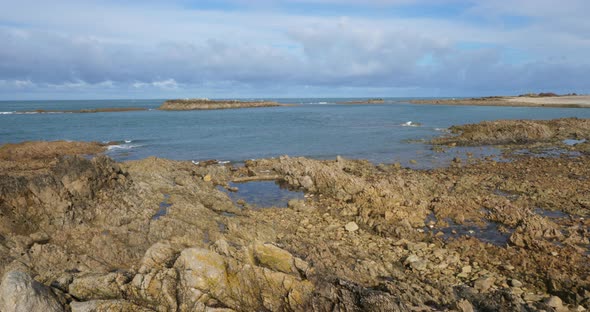 The lighthouse in Goury, Cap de la Hague, Cotentin peninsula, France alt