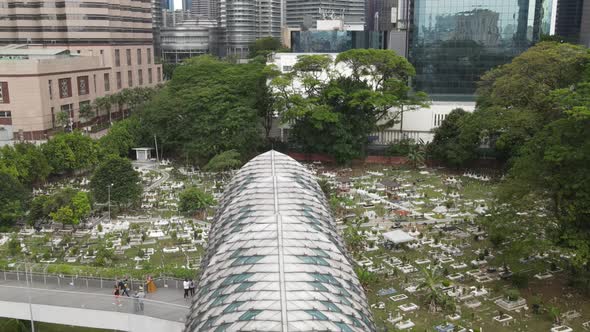 Aerial view of bridge and graveyard in Kuala Lumpur