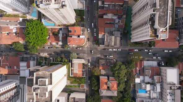 Drone Image, Descending At A Street Intersection In Sao Paulo, Brazil