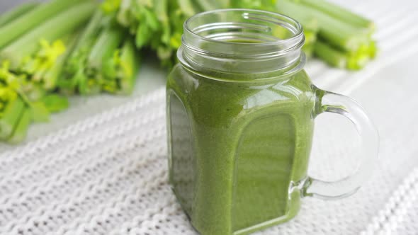 Green Smoothie With Celery And Kale. Detox Vegan Drink alt