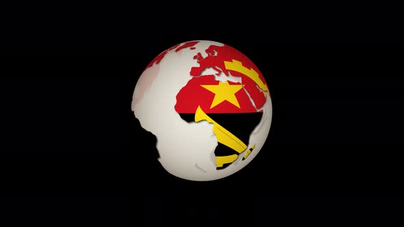Angola Flag 3d Rotated Planet Animated Black Background