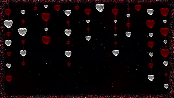 Romantic 3d Background With Red And White Glowing Hearts