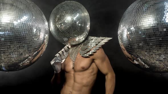 disco man sexy discoball glitterball party music muscular, Stock Footage