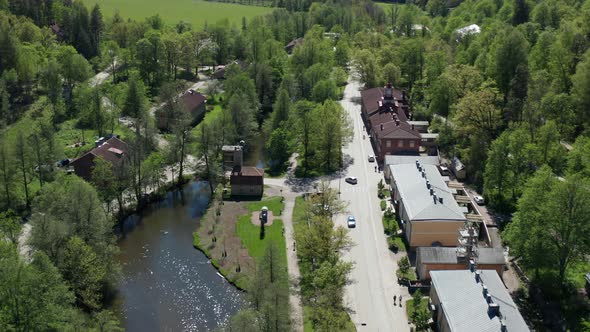 Finland Fiskars Village Summer Aerial Drone Video