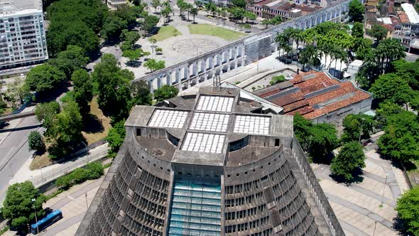 Aerial view of Metropolitan Cathedral of Rio de Janeiro Brazil. alt