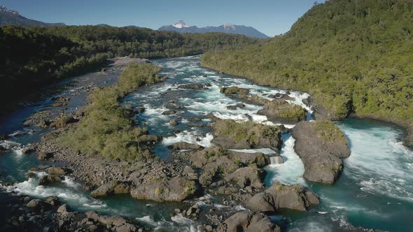Aerial Landscape of Osorno Volcano &amp; Falls of Petrohue - Puerto Varas, Chile, South America.