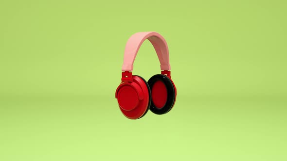 3D animation headphones spinning on a green background, loop animation.