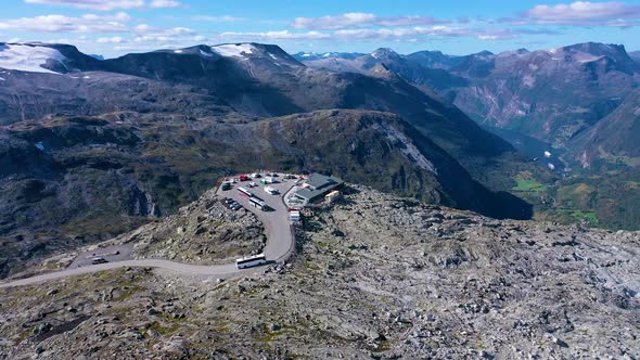 Mountain Viewpoint with full view of the mountain peaks and valley, Aerial alt