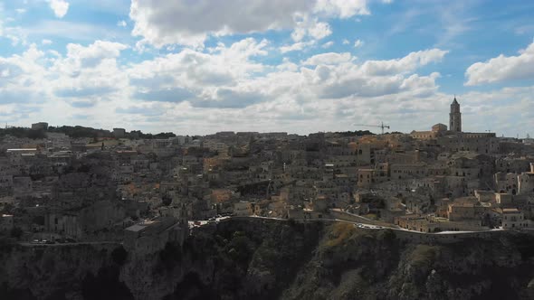 drone flying over magnificence of Matera,European Capital of Culture, italy alt