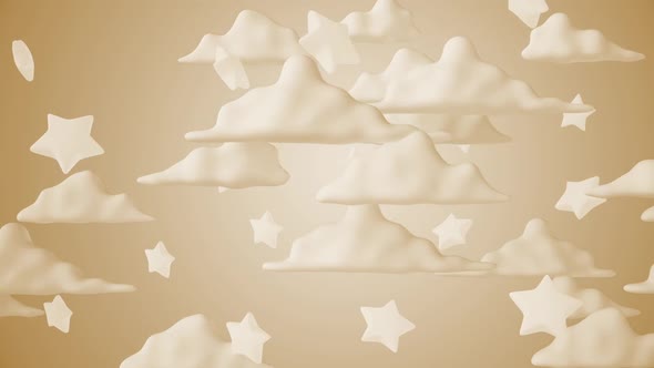 3d Clouds With Stars Yellow Kids Background