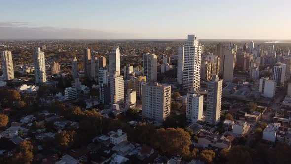drone flight over the Lomas de Zamora area at sunset in Buenos Aires Province Argentina alt