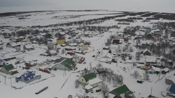 Establishing Shot a Winter Village in the Arctic Circle