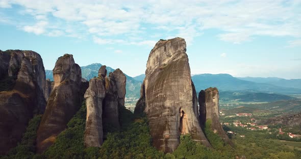 Aerial View Of The Mountains And Meteora Monasteries In Greece alt
