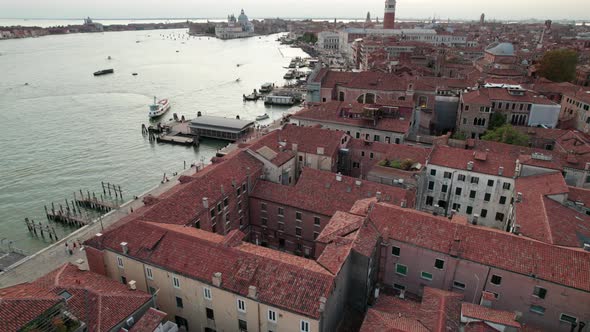 Aerial View of Venice Italy with Grand Canal Rooftops of Buildings and Boats alt