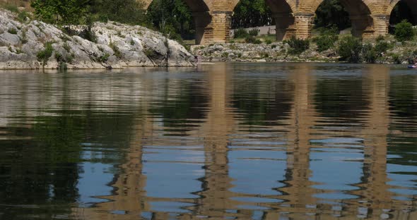 The Roman Bridge Pont du Gard and the Gardon River,Resmoulins, Gard, Occitanie,France alt