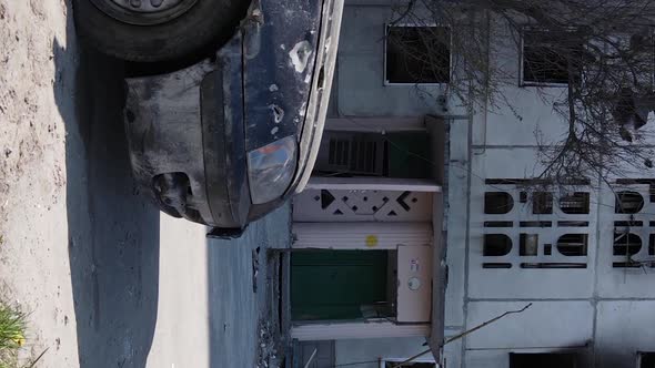Vertical Video of a Destroyed Building in Borodyanka Ukraine alt