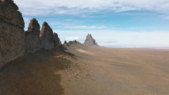 Aerial View Over Unique Geological Landscape with Sharp Mountains Range alt