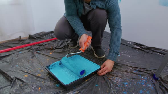 Dipping Roller Brush in Paint alt