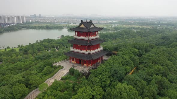 Aerial Photography Of A Chinese Temple On The Mountain