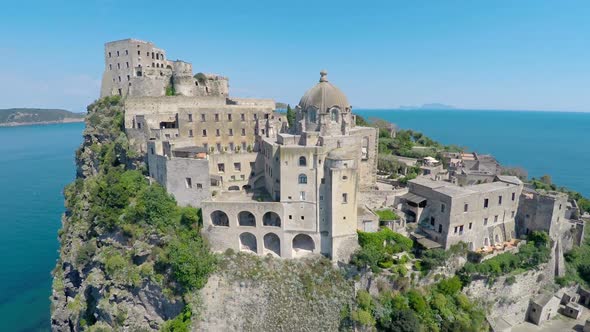 Amazing Medieval Castle on Small Island in Blue Gulf of Naples, Travel to Italy alt