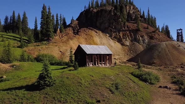 Colorado Scenic Old Mining Camp House Aerial Shot