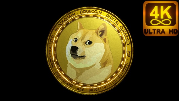 Dogecoin Open Source Digital Currency Parody Coin Falling Down 3D Seemless Loop 4K Animation alt
