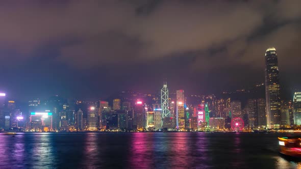 Aerial tNight Imelapse of Illuminated Hong Kong Skyline Hong Kong China alt