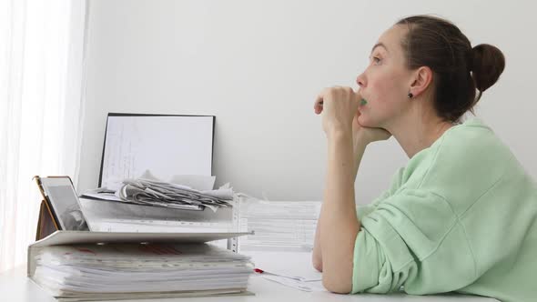 Female Accountant With Folders Working At Desk alt