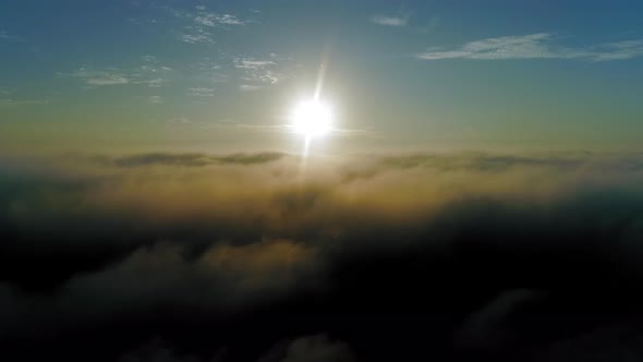 Drone Flying Over Beautiful Cloudscape on Sunset.  B Roll Footage of Skies alt
