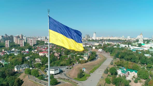 Aerial Drone Footage of National Ukrainian Flag