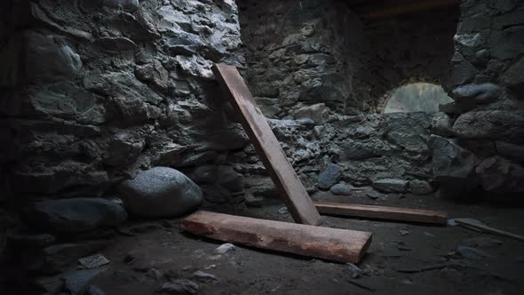 Inside the Svan Tower in Georgia alt