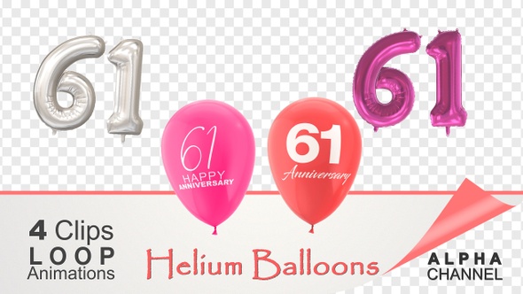 61 Anniversary Celebration Helium Balloons Pack