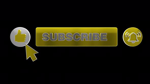 Gold Subscribe Like Notify Bell 3 D Buttons 4k Transparent Background