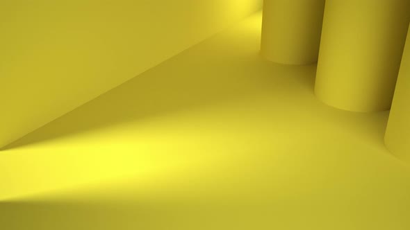 Bright yellow minimalist geometric composition with sun light passing through
