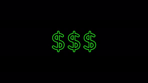 Dollar symbol icon abstract seamless animation of 4k neon lines. Beautiful animation of neon alt