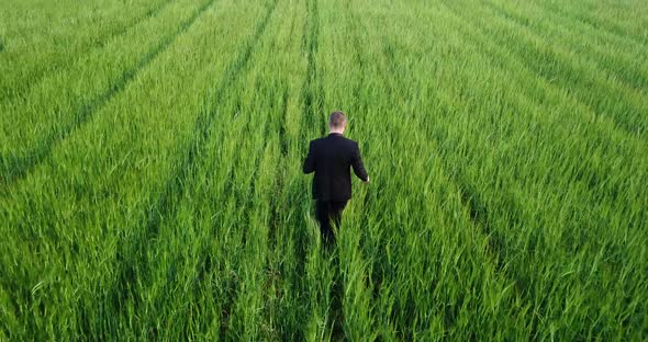 An Agronomist in a Business Suit Inspects the Field Agriculture Barley Cultivation alt
