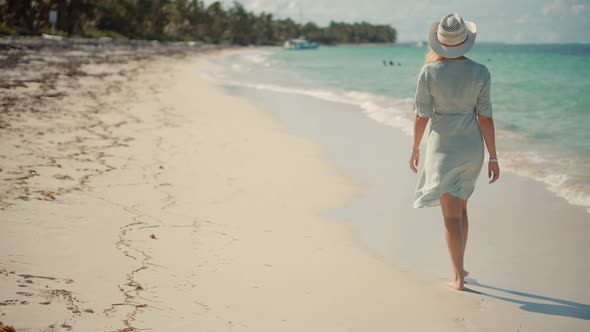 Vacation Holiday Resort.Walking On Tropical Hawaii Beach.Woman Relaxing On Maldives.Vacation Travel  alt