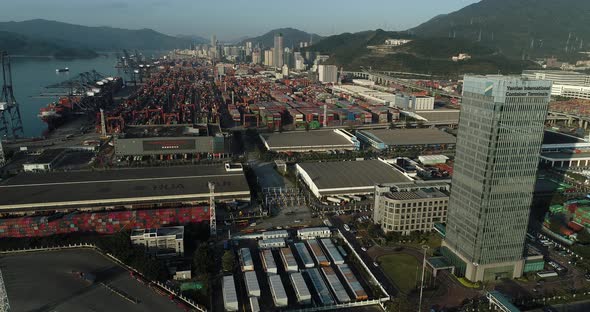 Sea freight containers in Yantian international container terminal in shenzhen city,China alt