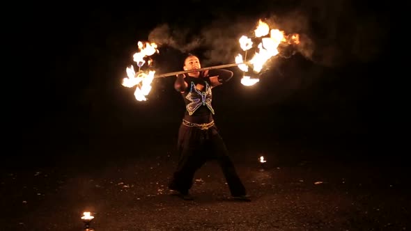 Fire Show Dancing with Flame Male Master Fakir with Fire Works Performance Outdoors alt