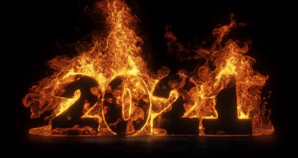 Year 2021 on fire. Burning 2021 for the new year celebration., Motion ...