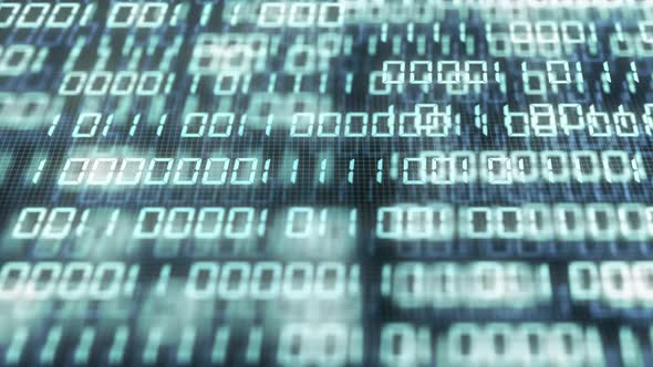 Digital binary code number on computer screen with video glitch effect alt