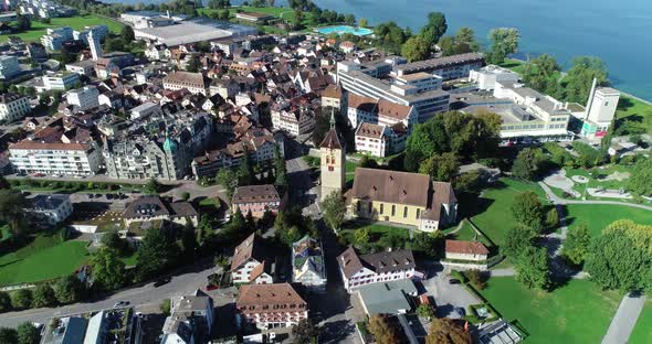 Aerial view of Arbon, a small town along Lake Constance, Switzerland. alt