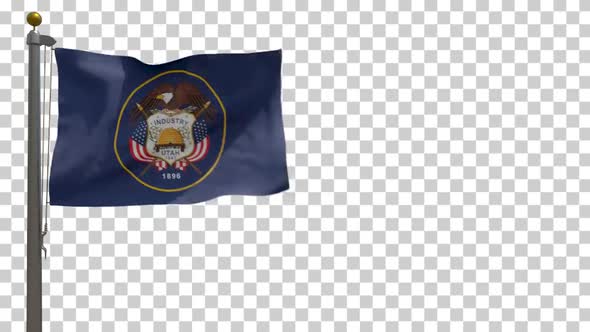 Utah State Flag (USA) on Flagpole with Alpha Channel - 4K alt