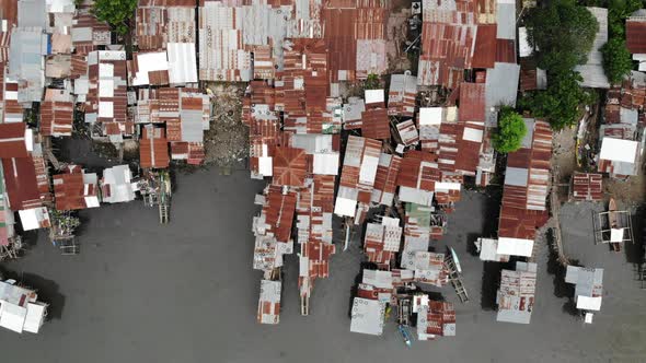 Drone Panorama of a Fishing Village on Gloomy Day