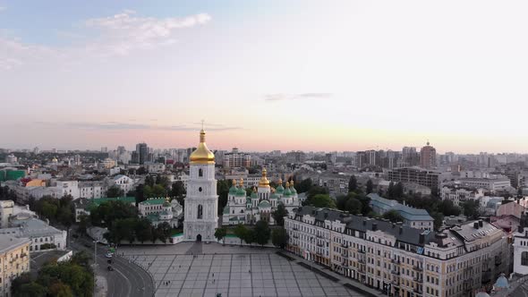 Aerial View of the Bell Tower and Saint Sophia's Cathedral at Dusk Kiev, Ukraine alt