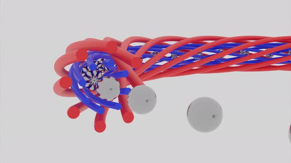 3D animation of balls moving in spiral alt