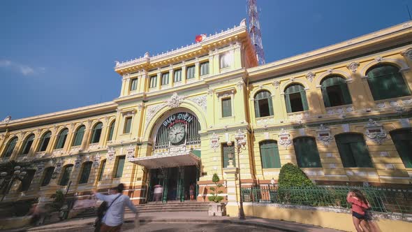 Time lapse of Saigon Central Post Office in Ho Chi Minh city