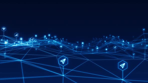 Blue futuristic technology icon and line linked network connection abstract background seamless loop