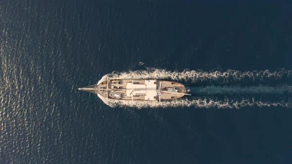 Aerial view of touristic sailing boat crossing the Adriatic sea, Croatia. alt