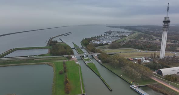 Houtrib Sluices Along the Dike and Road Between Lelystad Towards Enkhuizen alt